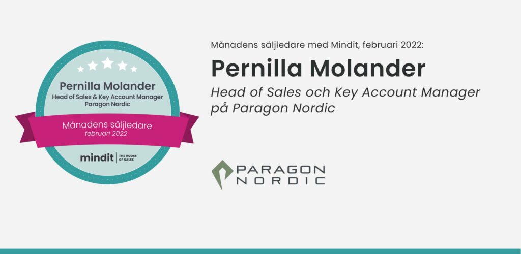 Banner för Månadens säljledare med Mindit februari 2022: Pernilla Molander på Paragon Nordic